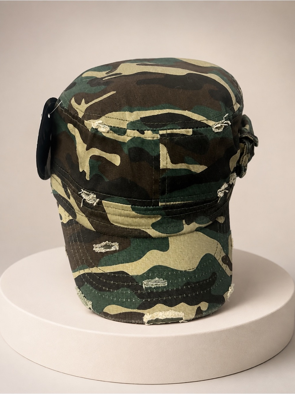 Distressed Camouflage Military-Style Cap - Green Camo